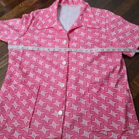 Vintage 60s 70s Pink Star Print 2 Piece Outfit Pajamas - Picture 8 of 16
